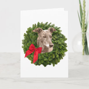 Greyhound in Xmas Wreath Holiday Card