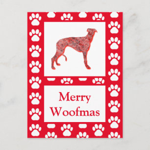 Greyhound Lurch Dog Silhouette Red Merry Christmas Postcard