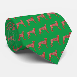 Greyhound Lurcher Christmas Dog Silhouette Green Tie