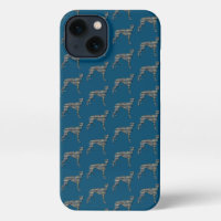 Greyhound Lurcher Cute Dog Silhouette Grid Blue