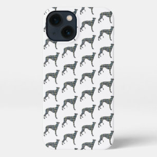 Greyhound Lurcher Cute Dog Silhouette Grid White iPhone 13 Case