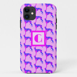 Greyhound / Lurcher Dog Lover Pink & Blue Monogram iPhone 11 Case