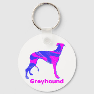 Greyhound / Lurcher Dog Silhouette Hot Pink & Blue Keychain