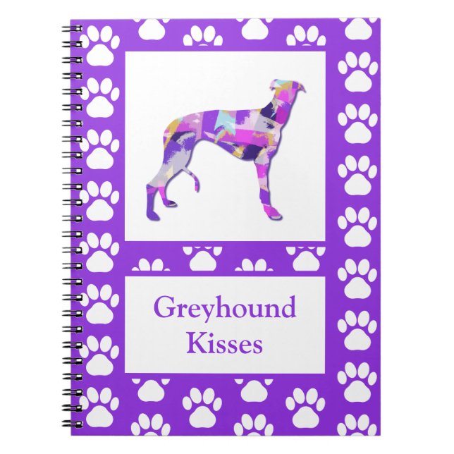 Greyhound Lurcher Dog Silhouette Paw Purple PY&B Notebook (Front)