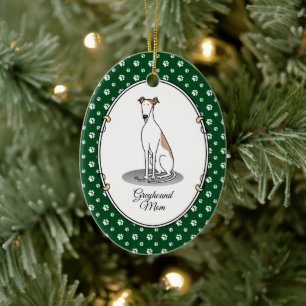Greyhound Mom (fawn white) Cute Dog Mom Funny Ceramic Ornament