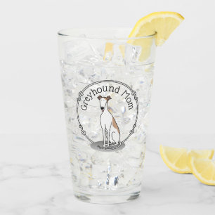 Greyhound Mom (fawn white) Cute Dog Mom Funny Glass