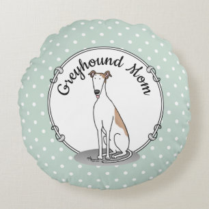 Greyhound Mom (fawn white) Cute Dog Mom Funny Round Pillow