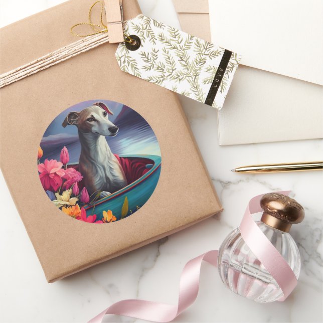 Greyhound on a Paddle: A Scenic Adventure Classic Round Sticker (Gifting)