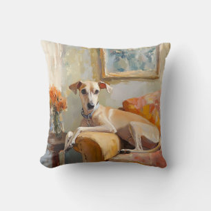 Greyhound on a sofa throw pillow
