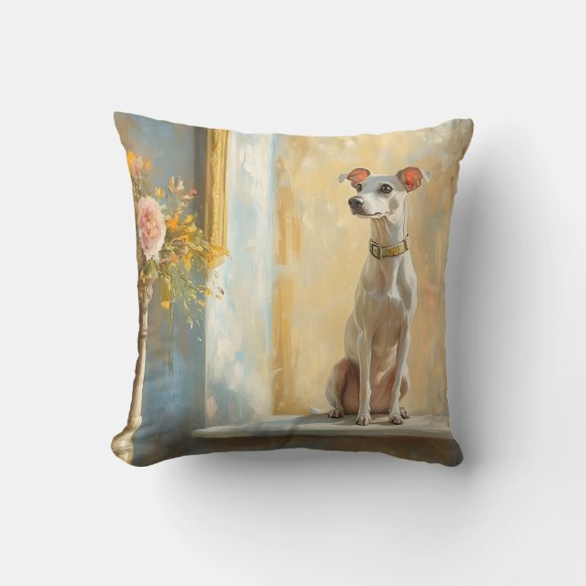 Greyhound on a sofa throw pillow (Front)