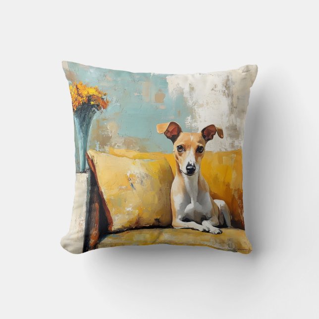 Greyhound on a sofa throw pillow (Front)