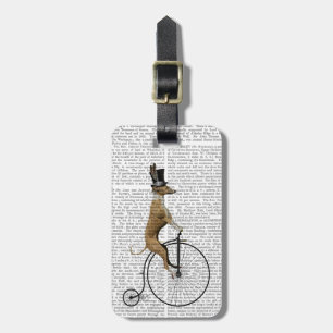 Greyhound on Black Penny Farthing Bike Luggage Tag