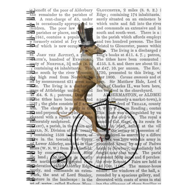 Greyhound on Black Penny Farthing Bike Notebook (Front)