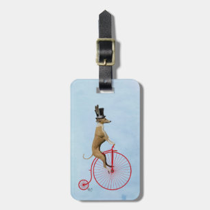 Greyhound on Red Penny Farthing Luggage Tag