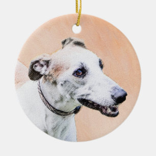 Greyhound Painting - Cute Original Dog Art Ceramic Ornament