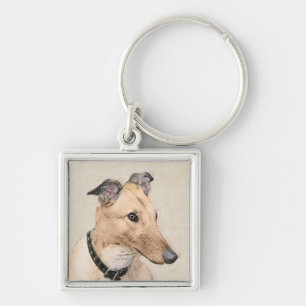Greyhound Painting - Cute Original Dog Art Keychain