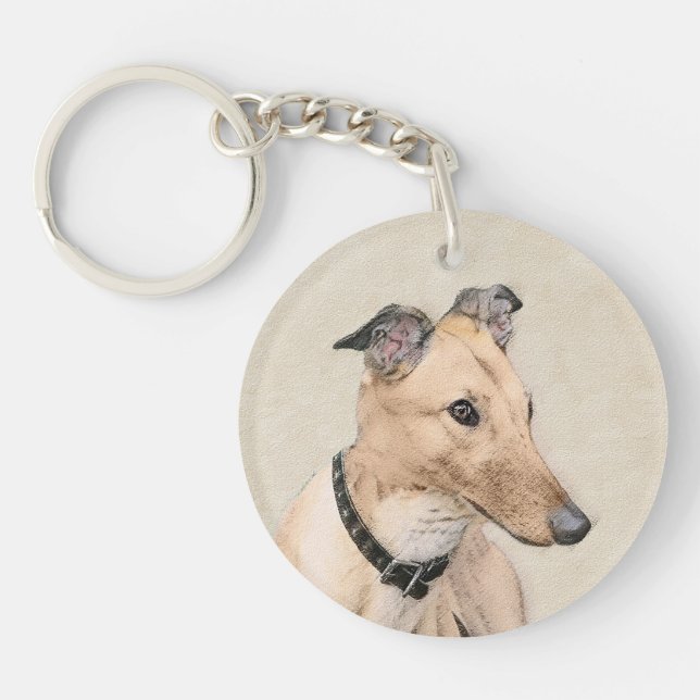 Greyhound Painting - Cute Original Dog Art Keychain (Front)