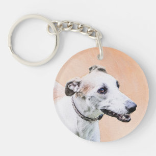 Greyhound Painting - Cute Original Dog Art Keychain