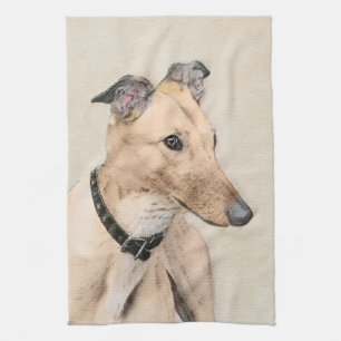 Greyhound Painting - Cute Original Dog Art Kitchen Towel