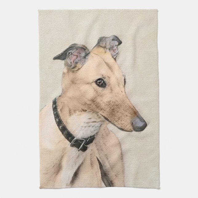 Greyhound Painting - Cute Original Dog Art Kitchen Towel (Vertical)