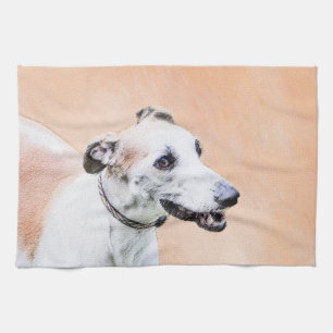 Greyhound Painting - Cute Original Dog Art Kitchen Towel