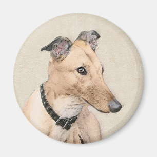 Greyhound Painting - Cute Original Dog Art Magnet