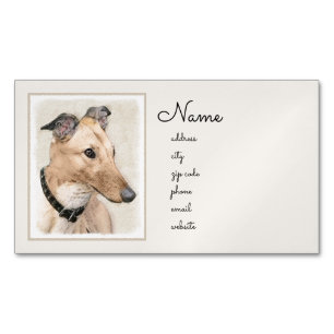 Greyhound Painting - Cute Original Dog Art Magnetic Business Card