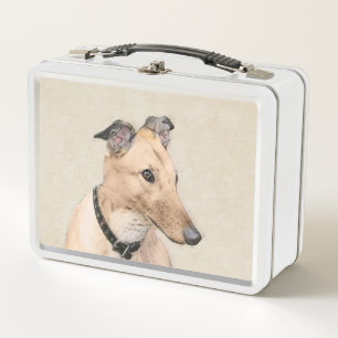 Greyhound Painting - Cute Original Dog Art Metal Lunch Box