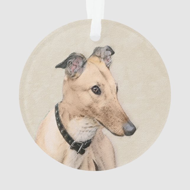 Greyhound Painting - Cute Original Dog Art Ornament (Back)