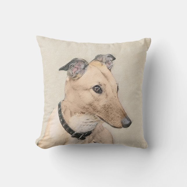 Greyhound Painting - Cute Original Dog Art Outdoor Pillow (Front)