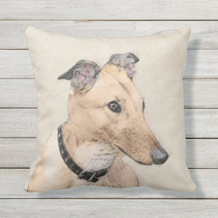 Greyhound Painting - Cute Original Dog Art Outdoor Pillow