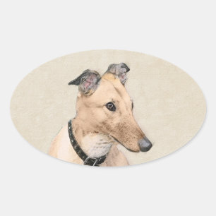 Greyhound Painting - Cute Original Dog Art Oval Sticker