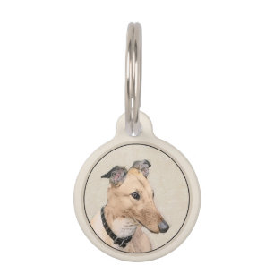 Greyhound Painting - Cute Original Dog Art Pet Tag