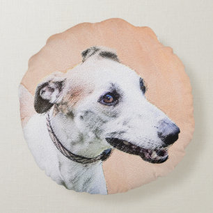 Greyhound Painting - Cute Original Dog Art Round Pillow