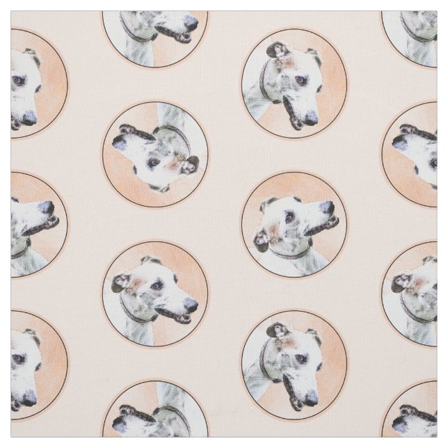 Greyhound Painting Cute Red White Original Dog Art Fabric (Swatch)