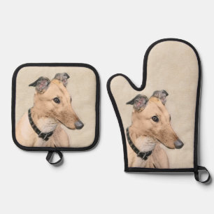 Greyhound Painting Fawn Cute Original Pet Dog Art Oven Mitt & Pot Holder Set
