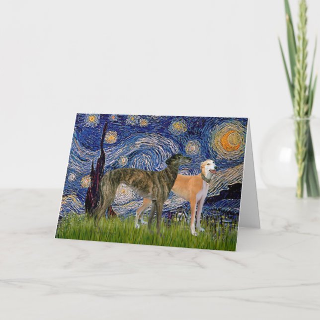 Greyhound Pair - Starry Night Card (Front)