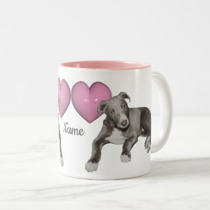 Greyhound Puppy And Heart Personalized Two-Tone Coffee Mug