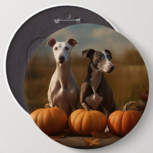 Greyhound Puppy Autumn Delight Pumpkin 6 Inch Round Button