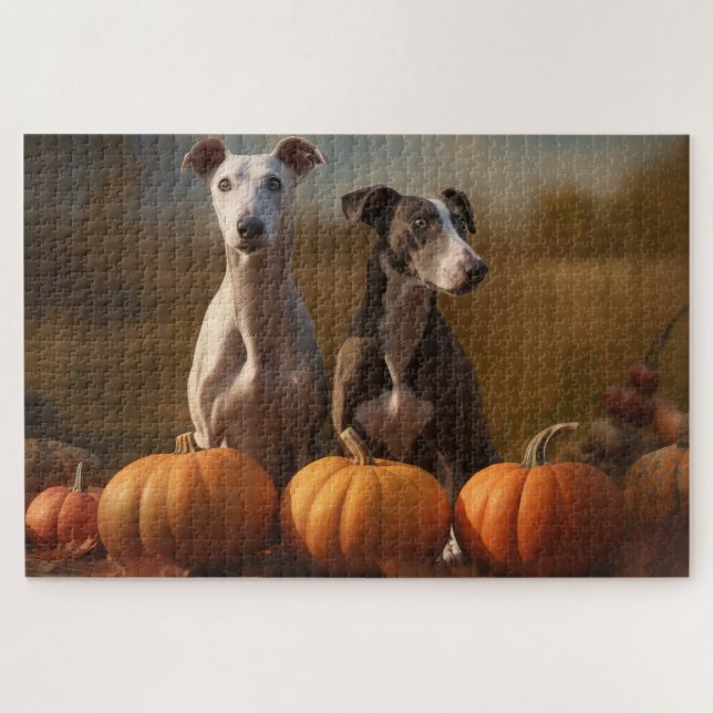 Greyhound Puppy Autumn Delight Pumpkin Jigsaw Puzzle (Horizontal)