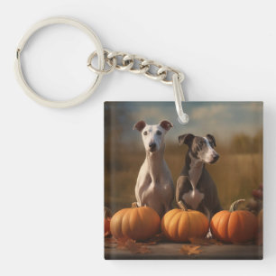 Greyhound Puppy Autumn Delight Pumpkin Keychain