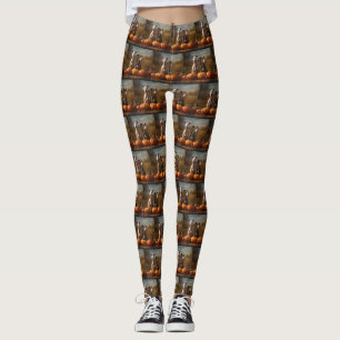 Greyhound Puppy Autumn Delight Pumpkin Leggings