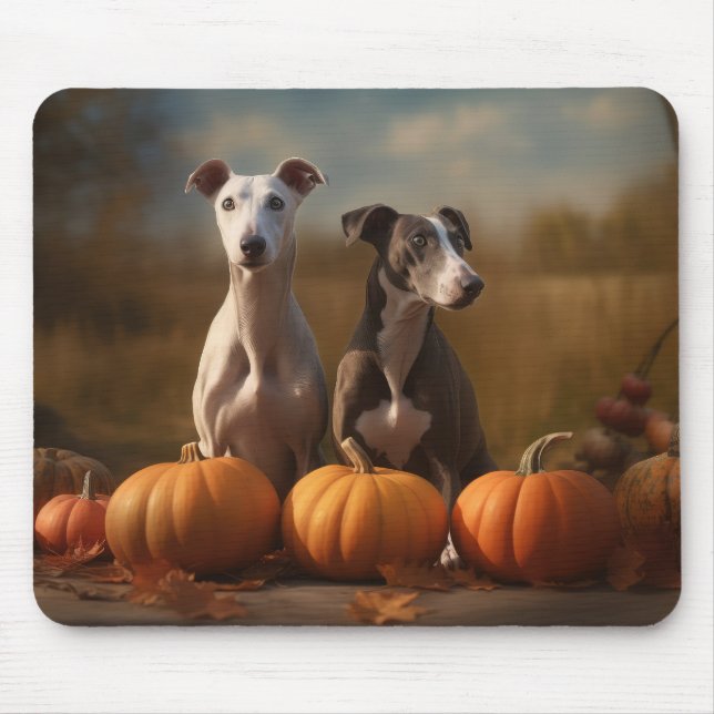 Greyhound Puppy Autumn Delight Pumpkin Mouse Pad (Front)