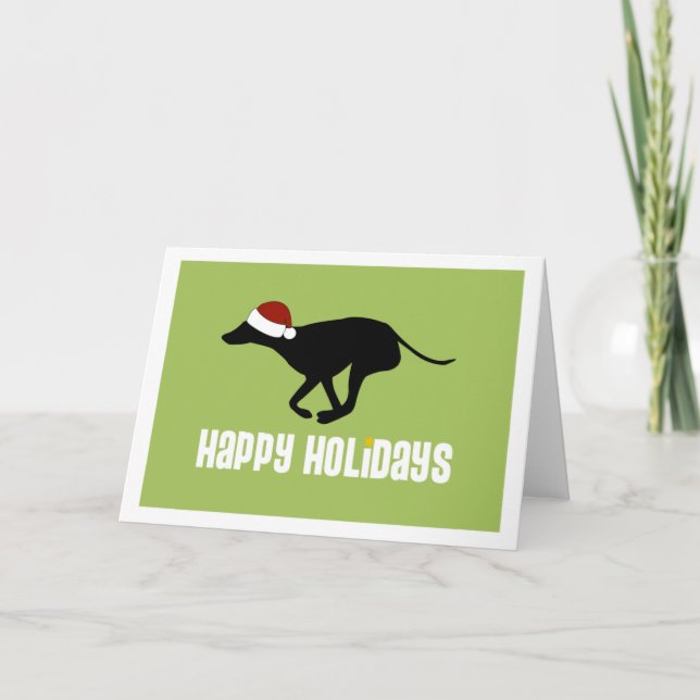 Greyhound Santa Hat Holiday Card (Front)