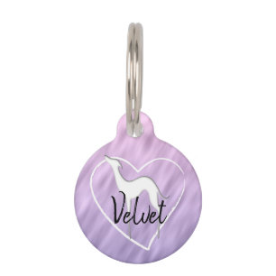 Greyhound silhouette and heart lilac Personalized Pet Tag
