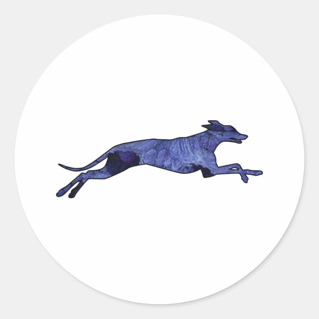 Greyhound Silhouette Fractal Classic Round Sticker (Front)