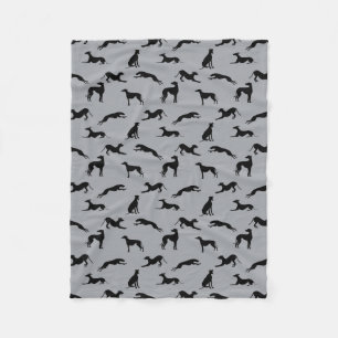 Greyhound Silhouettes Black on Grey Fleece Blanket