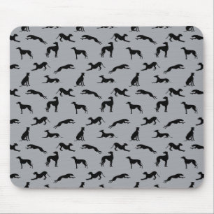 Greyhound Silhouettes Black on Grey Mouse Pad