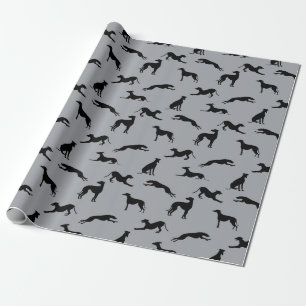 Greyhound Silhouettes Black on Grey Wrapping Paper