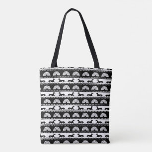 Greyhound Silhouettes Black White Art Deco Fan Tote Bag